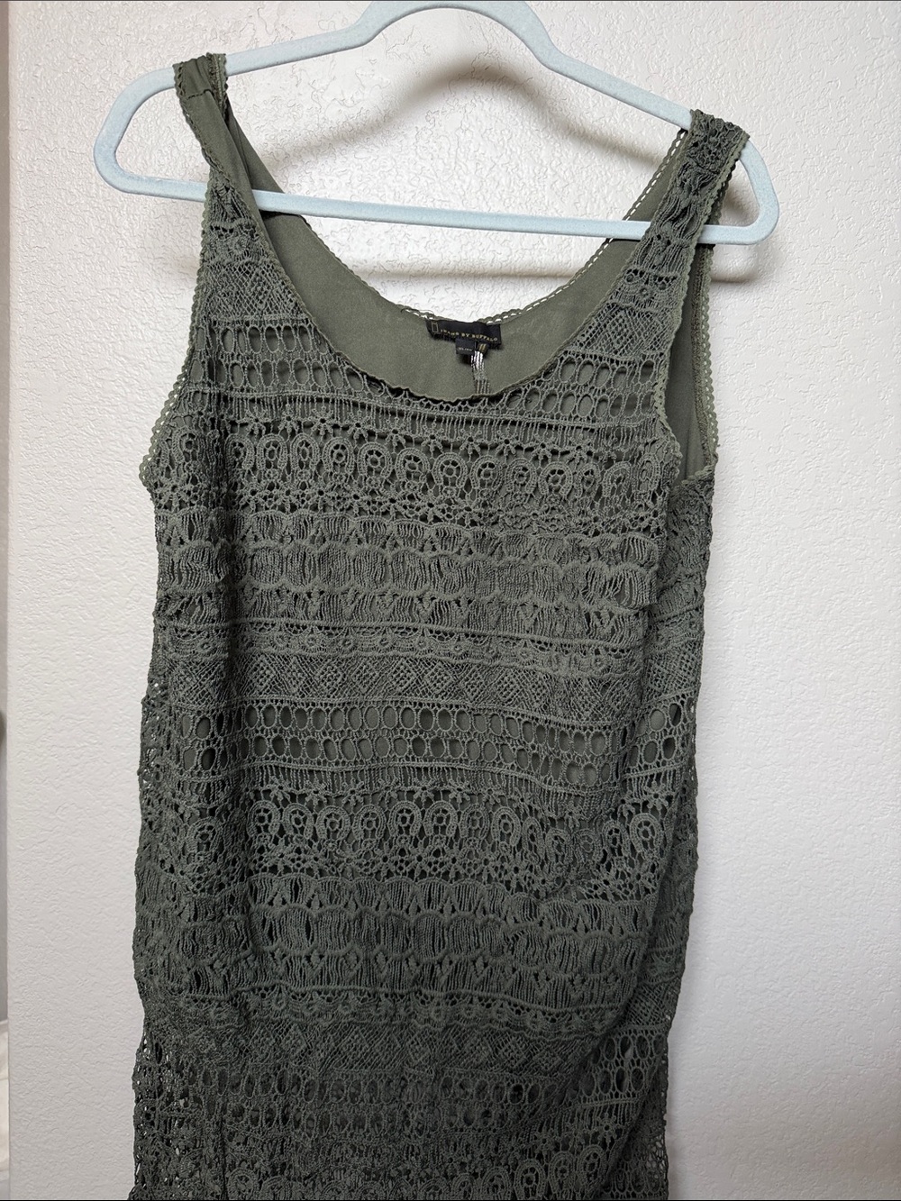 Buffalo David Bitton Olive Green Crochet Lace Tank